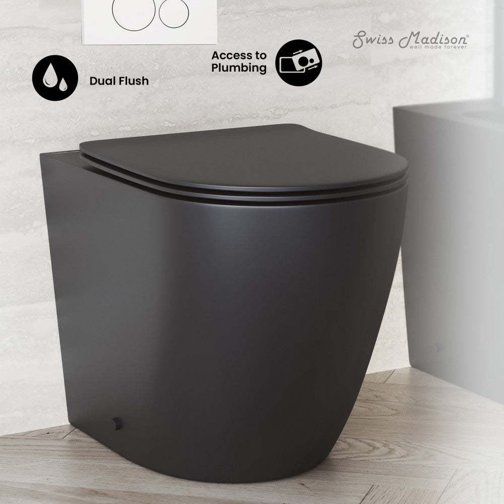 Swiss Madison St. Tropez Back-to-Wall Toilet Bundle 0.8/1.6 GPF Dual Flush in Matte Black with White Flush Plate