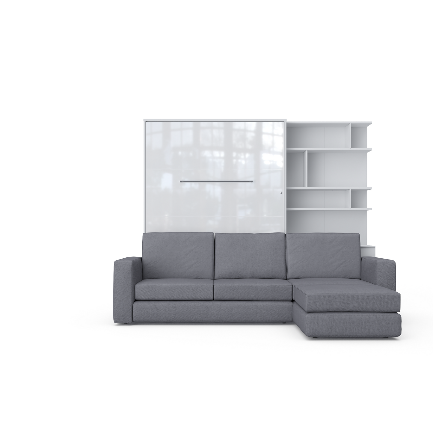 Maxima House Murphy bed Invento European Full XL Vertical with a Sofa and a Bookcase