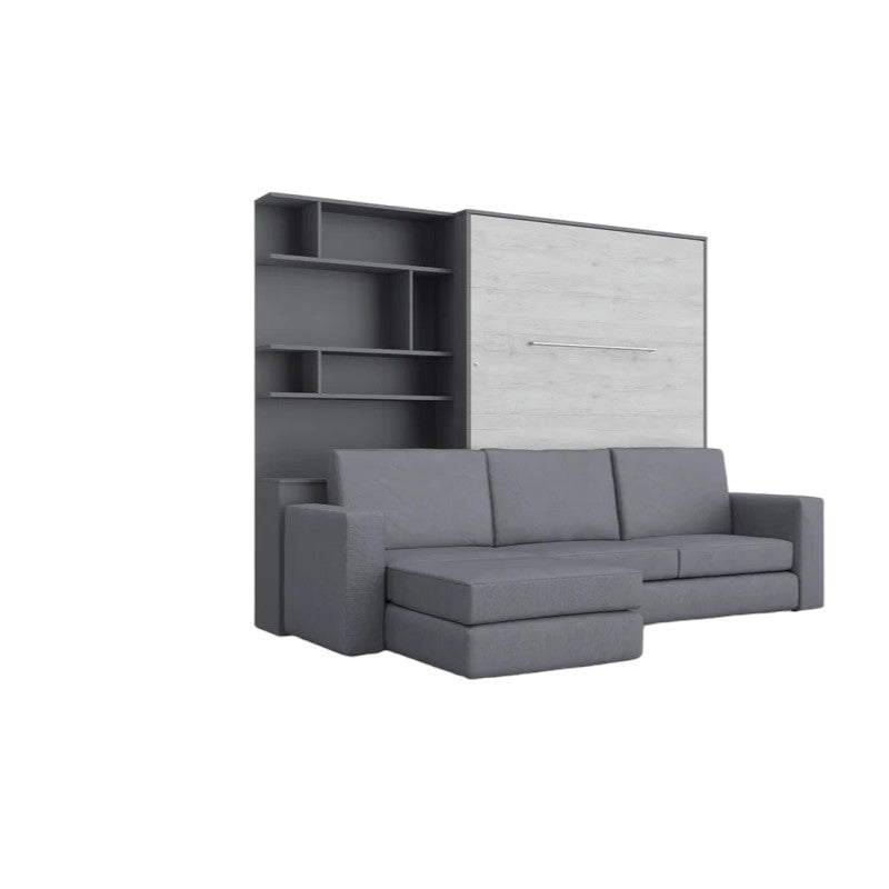 Maxima House Murphy Bed Full XL Vertical with a Sectional Sofa and a Bookcase Invento