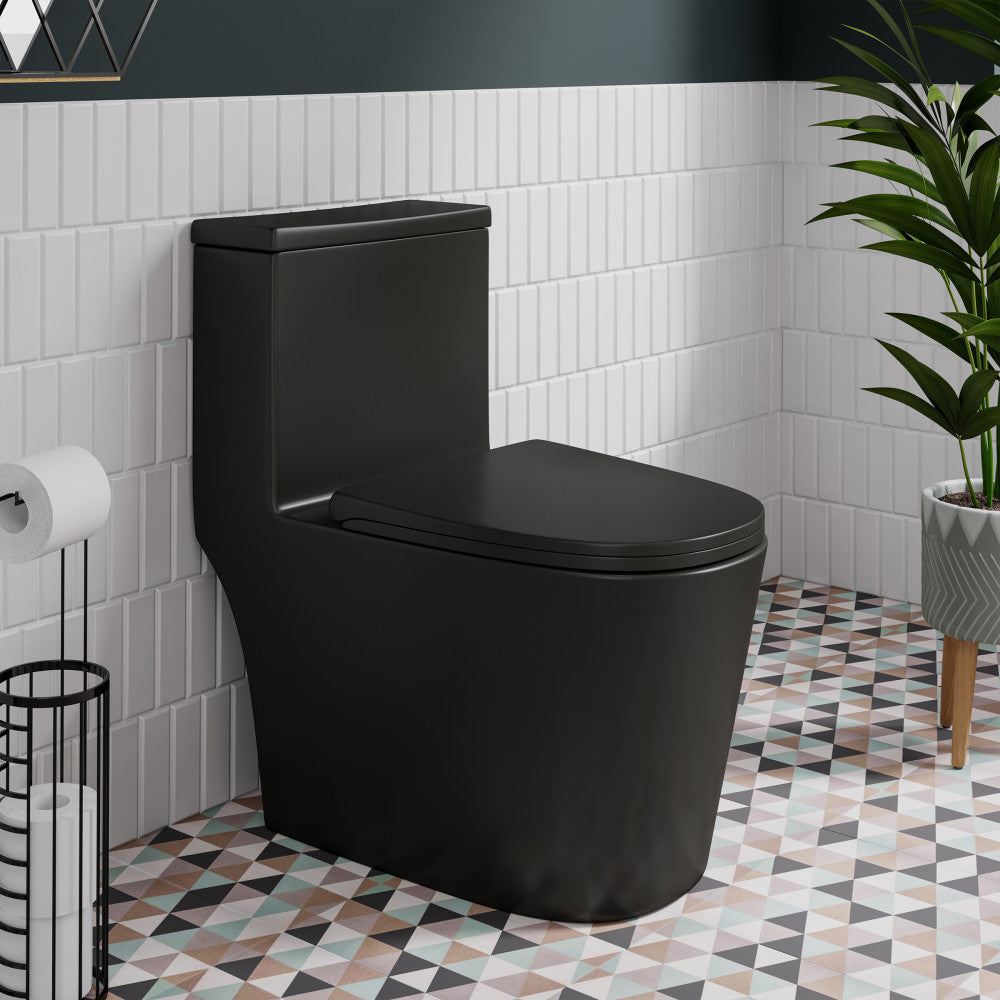 Swiss Madison Dreux One-Piece 12" Rough-in 1.28 GPF Left Flush Elongated Toilet in Matte Black