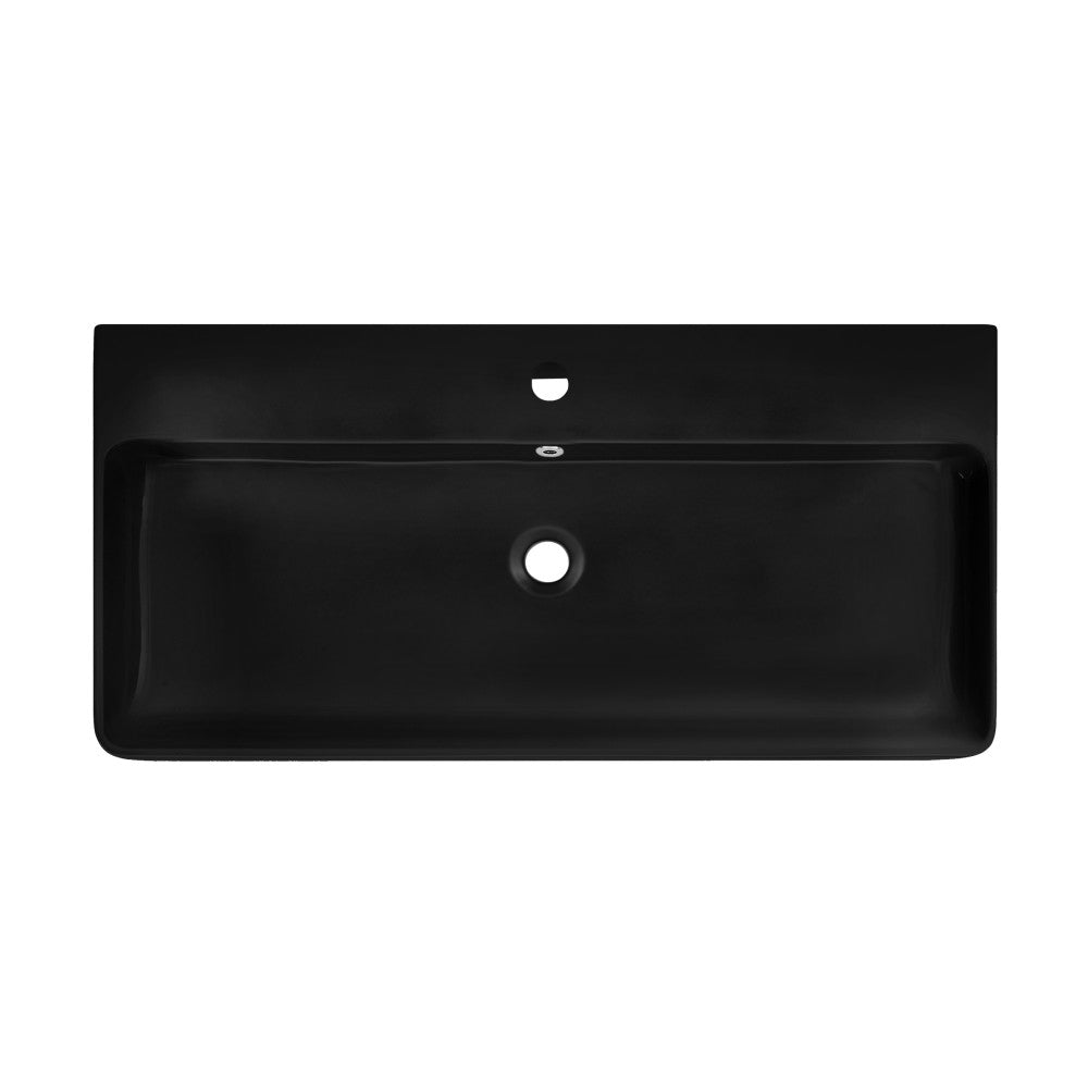 Swiss Madison Carre 36 Ceramic Console Sink Matte Black Basin Black Legs