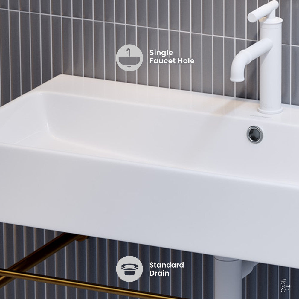 Swiss Madison Carre 36 Ceramic Console Sink White Basin Brushed Gold Legs