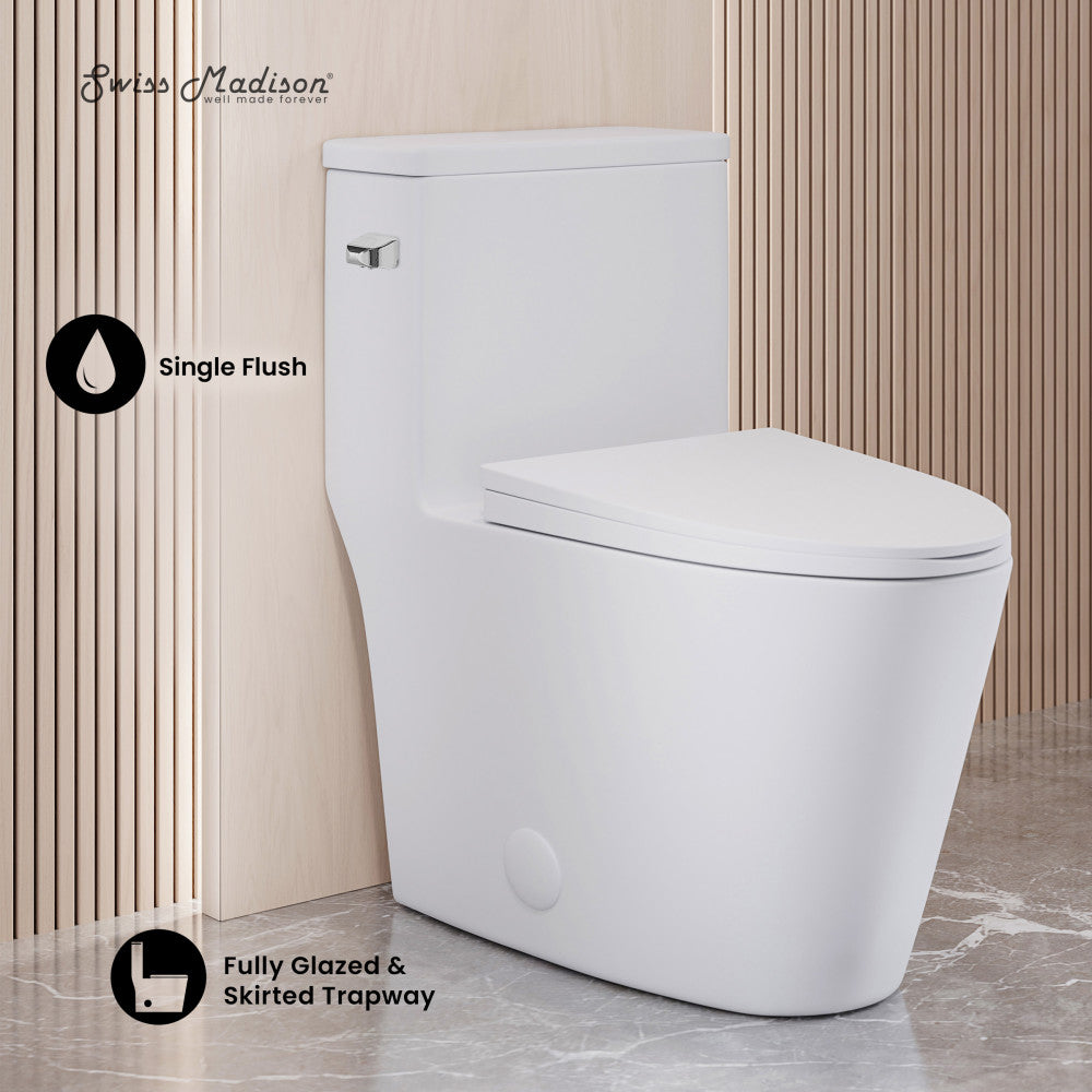 Swiss Madison Dreux One-Piece 12" Rough-in 1.28 GPF Left Flush Elongated Toilet in Glossy White