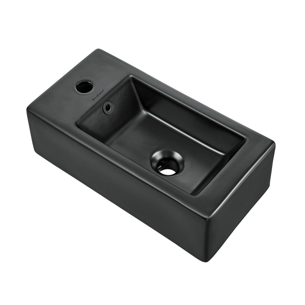 Swiss Madison Voltaire 19.5 x 10 Rectangular Ceramic Wall Hung Sink with Left Side Faucet Mount, Matte Black