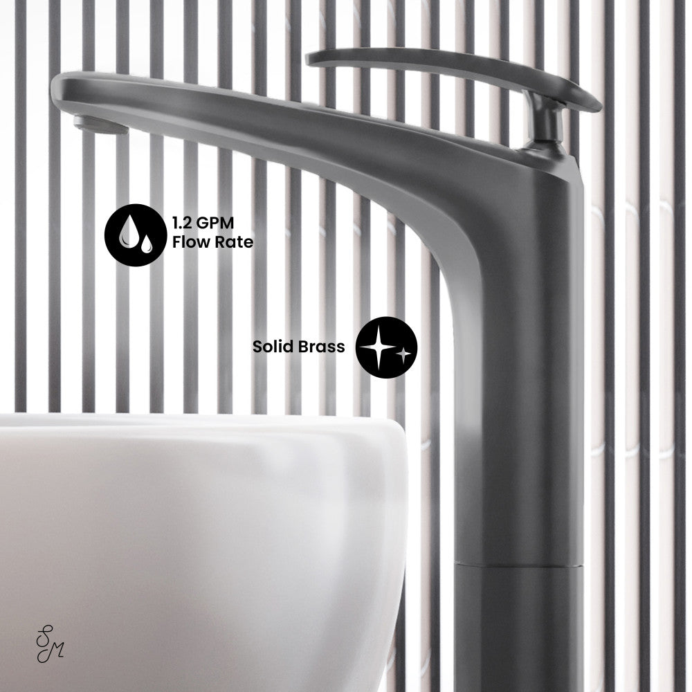 Swiss Madison Sublime Single Hole, Single-Handle, High Arc Bathroom Faucet in Gunmetal Grey