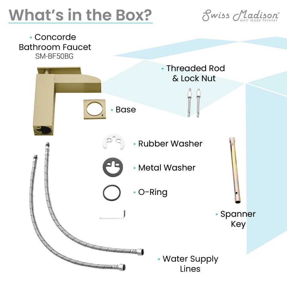 Swiss Madison Concorde Single Hole, Single-Handle, Waterfall Bathroom Faucet in Brushed Gold