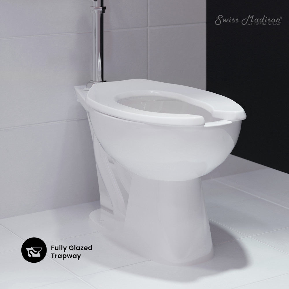 Swiss Madison Sirene Floor-Mounted Comfort Height Commercial Elongated Top Flush Spud Flushometer Toilet Bowl