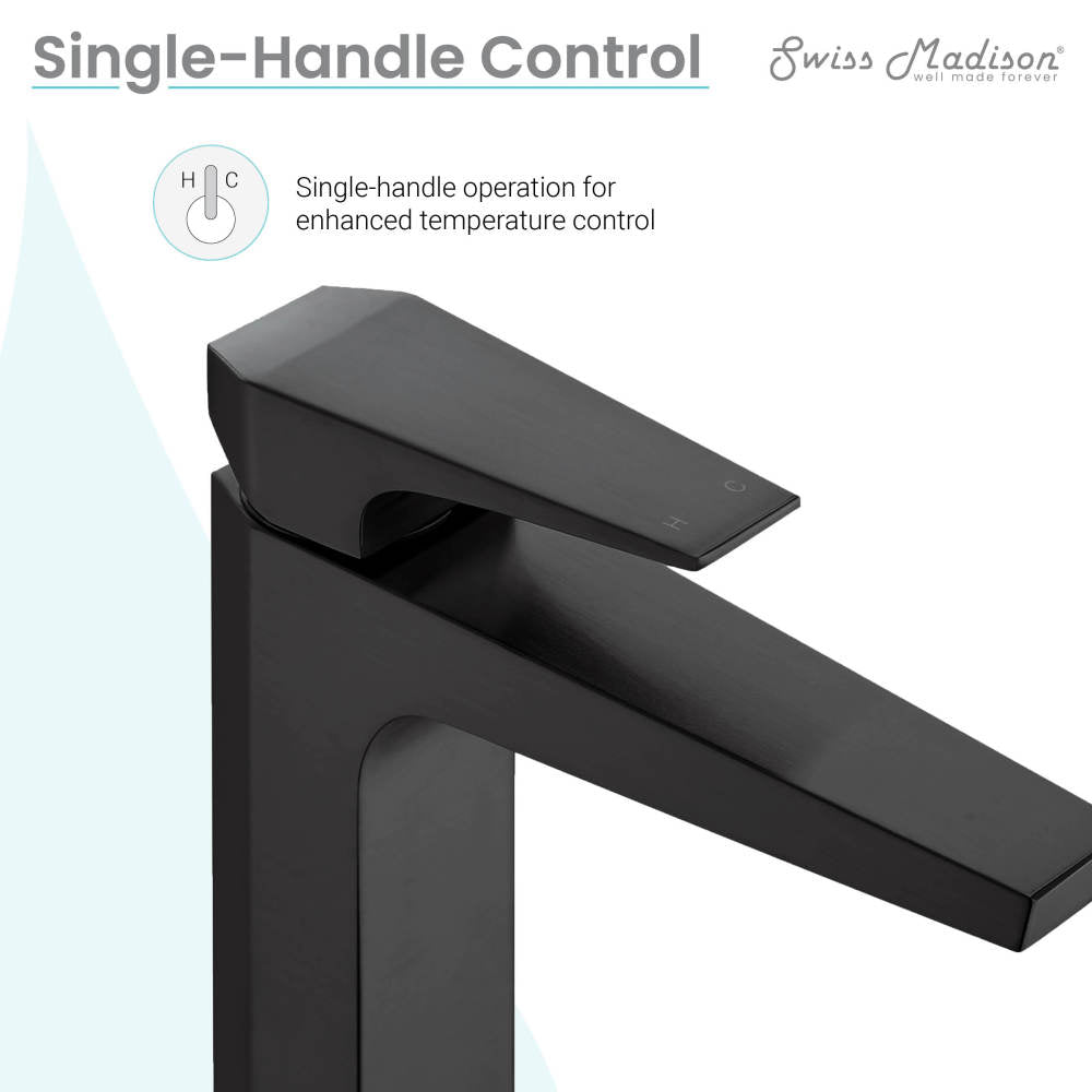 Swiss Madison Voltaire Single Hole, Single-Handle, High Arc Bathroom Faucet in Matte Black