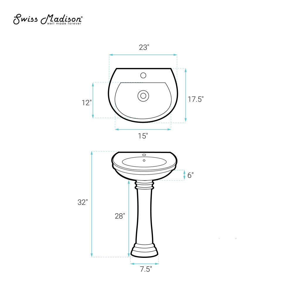 Swiss Madison Santorini Two-Piece Pedestal Sink