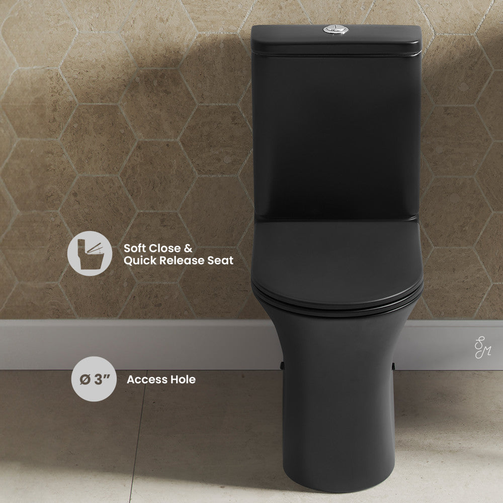 Swiss Madison Calice Two-Piece Elongated Rear Outlet Toilet Dual-Flush 0.8/1.28 gpf in Matte Black