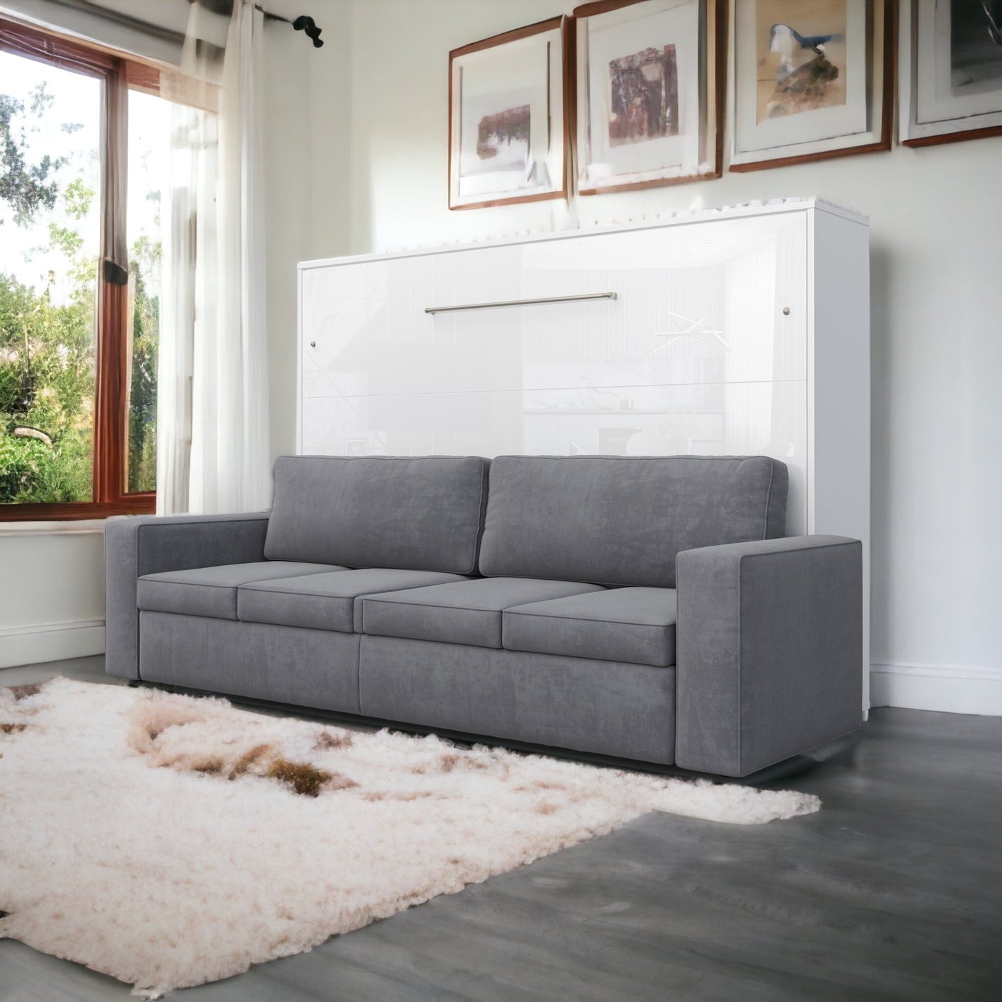 Maxima House Horizontal Murphy bed INVENTO with a Sofa, European Queen