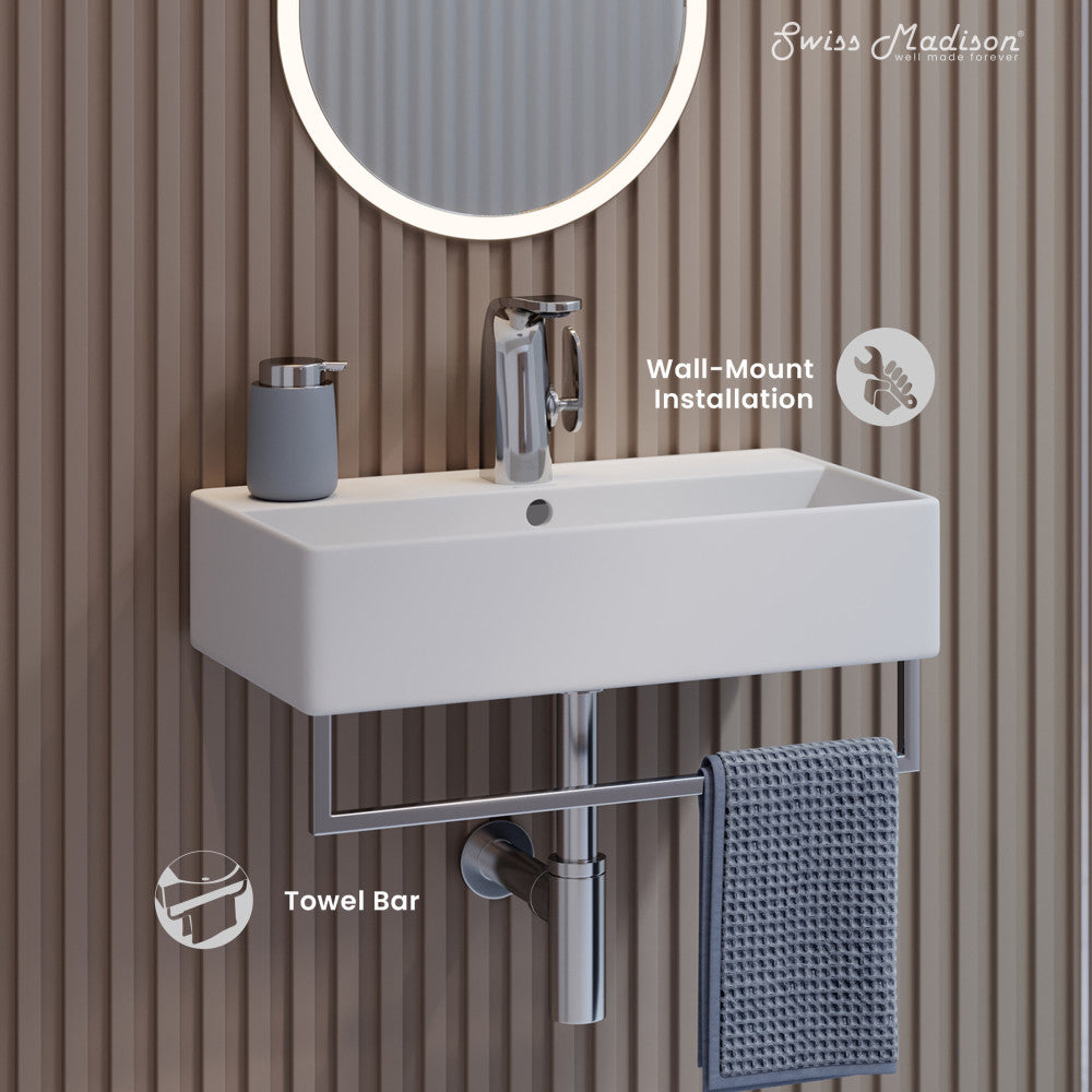 Swiss Madison Claire 22" Wall-Mount Bathroom Sink with Silver Towel Bar