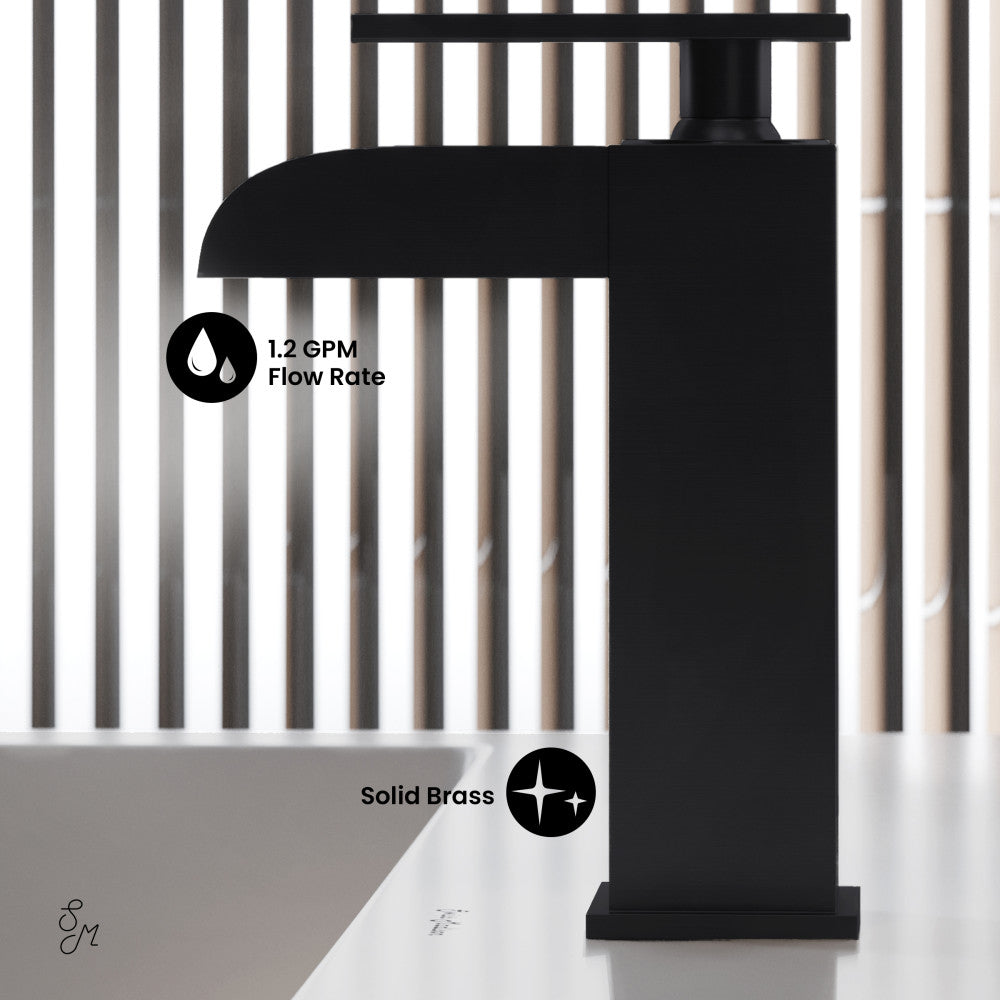 Swiss Madison Concorde Single Hole, Single-Handle, Waterfall Bathroom Faucet in Matte Black