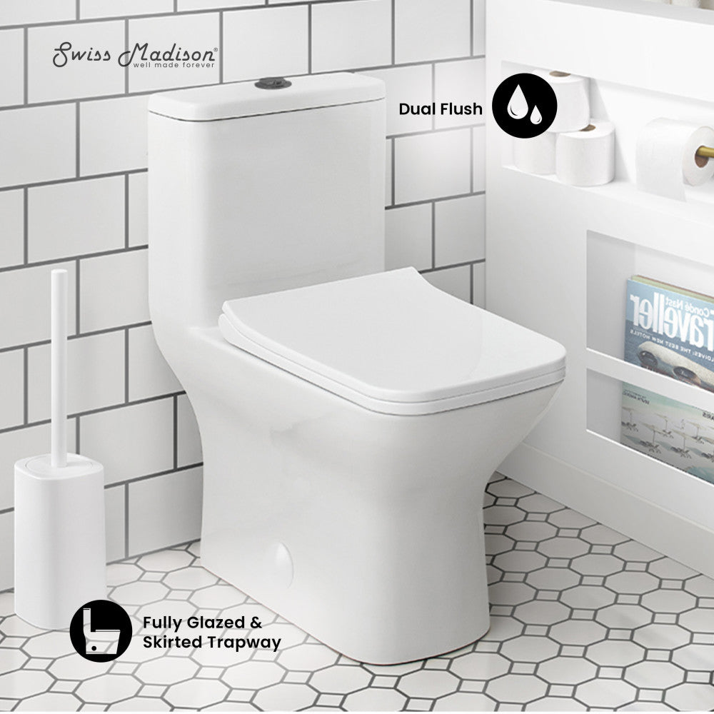 Swiss Madison Carre One Piece Square Toilet Dual Flush, Black Hardware