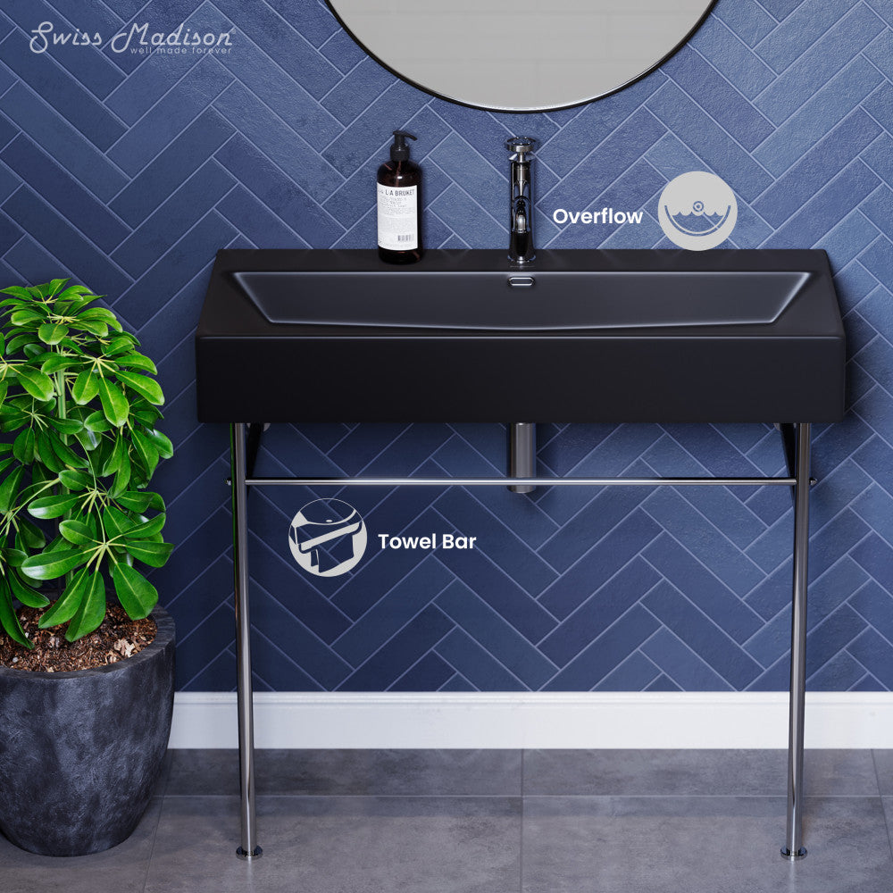 Swiss Madison Claire 40 Ceramic Console Sink Matte Black Basin Chrome Legs
