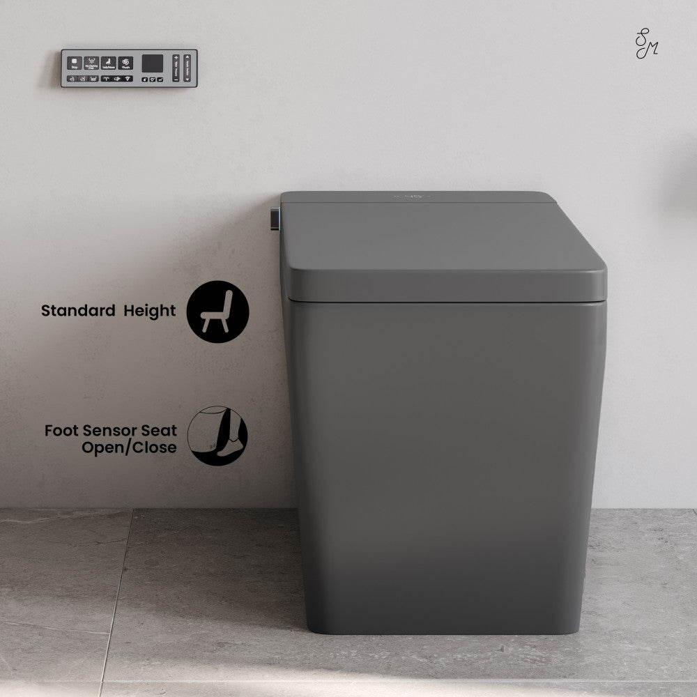 Swiss Madison Concorde One Piece Smart Toilet 1.28 GPF in Matte Gray with Heated Bidet, Air Drying, Night Light, Foot Sensor