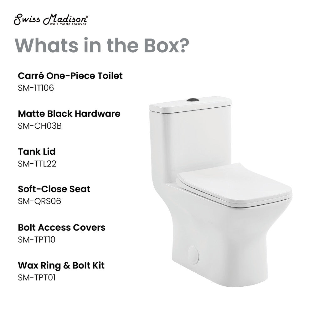 Swiss Madison Carre One Piece Square Toilet Dual Flush, Black Hardware