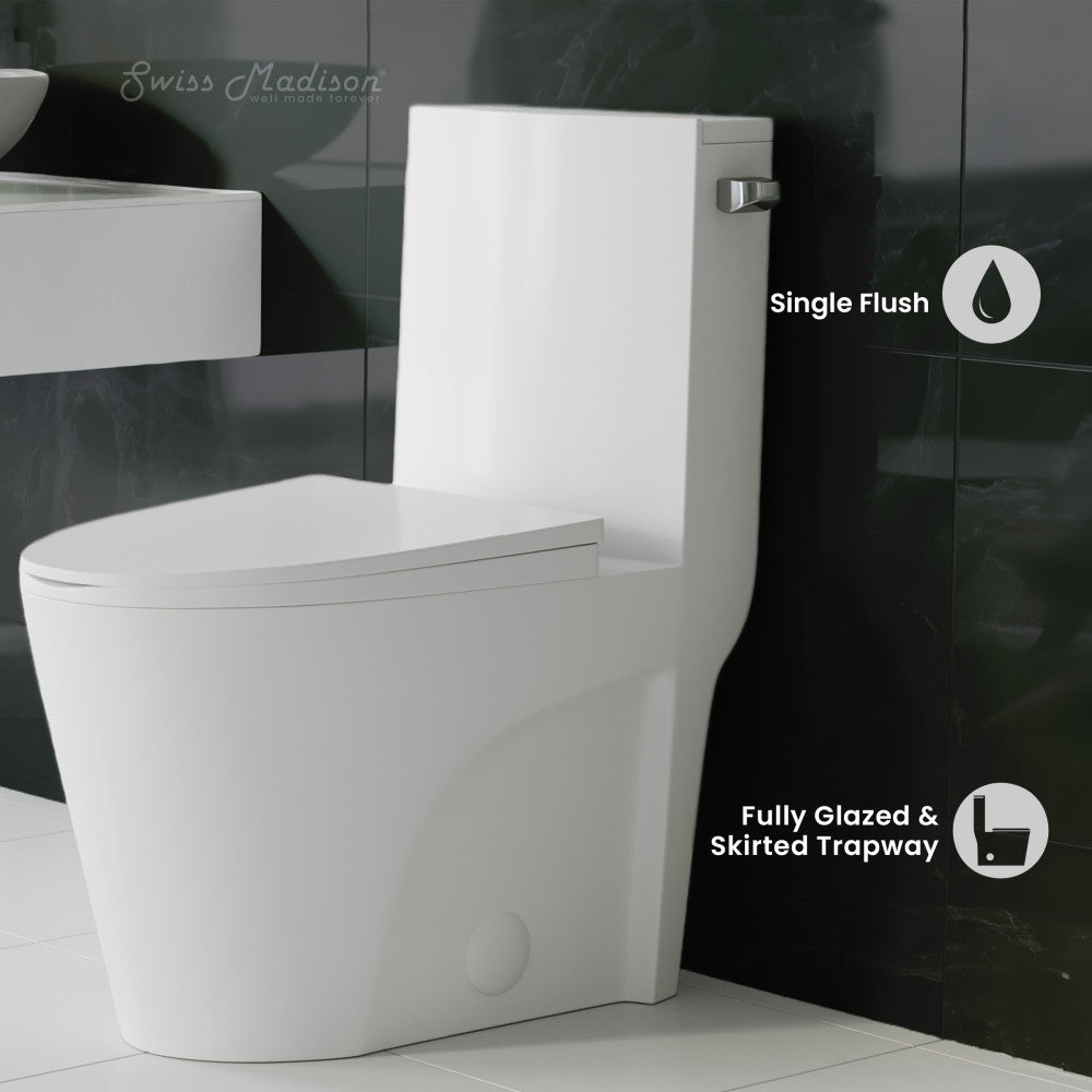 Swiss Madison St. Tropez One Piece Elongated Toilet Right Side Flush 1.28 gpf