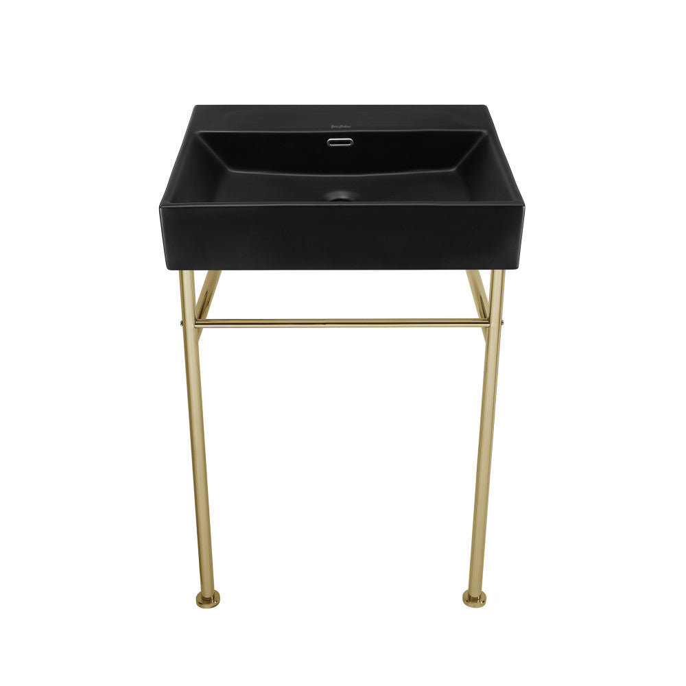 Swiss Madison Claire 24" Rectangle Matte Black Zero Hole Console Sink with Glossy Gold Legs