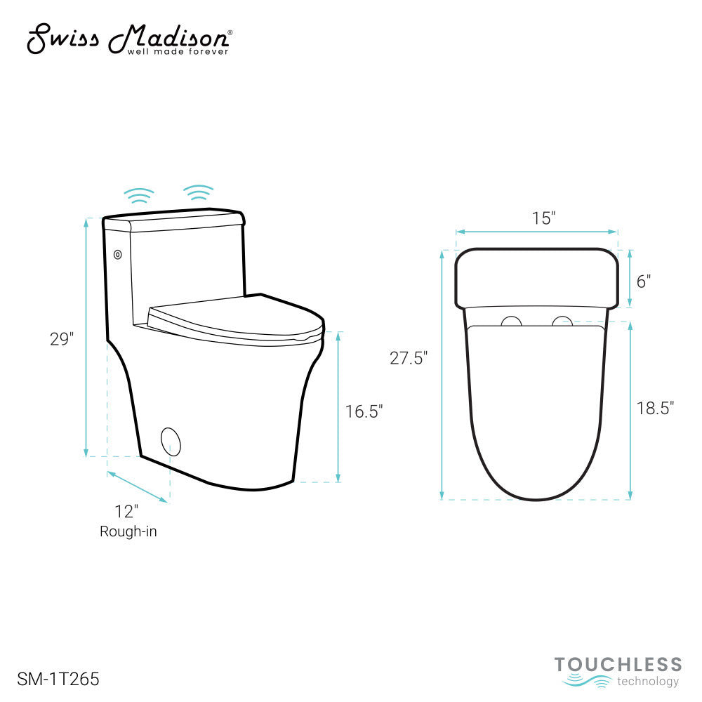 Swiss Madison Hugo One-Piece Elongated Toilet Dual-Flush 1.1/1.6 gpf, Touchless