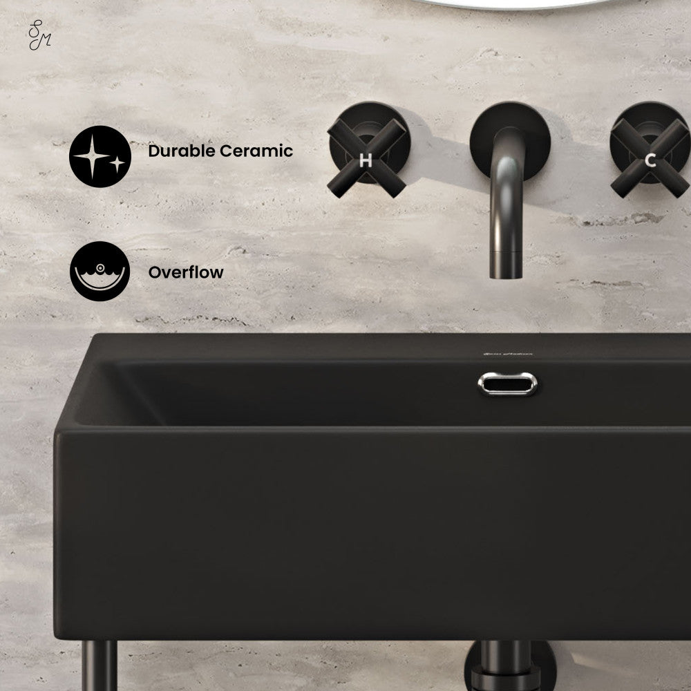 Swiss Madison Claire 24" Rectangle Matte Black Zero Hole Console Sink with Matte Black Legs