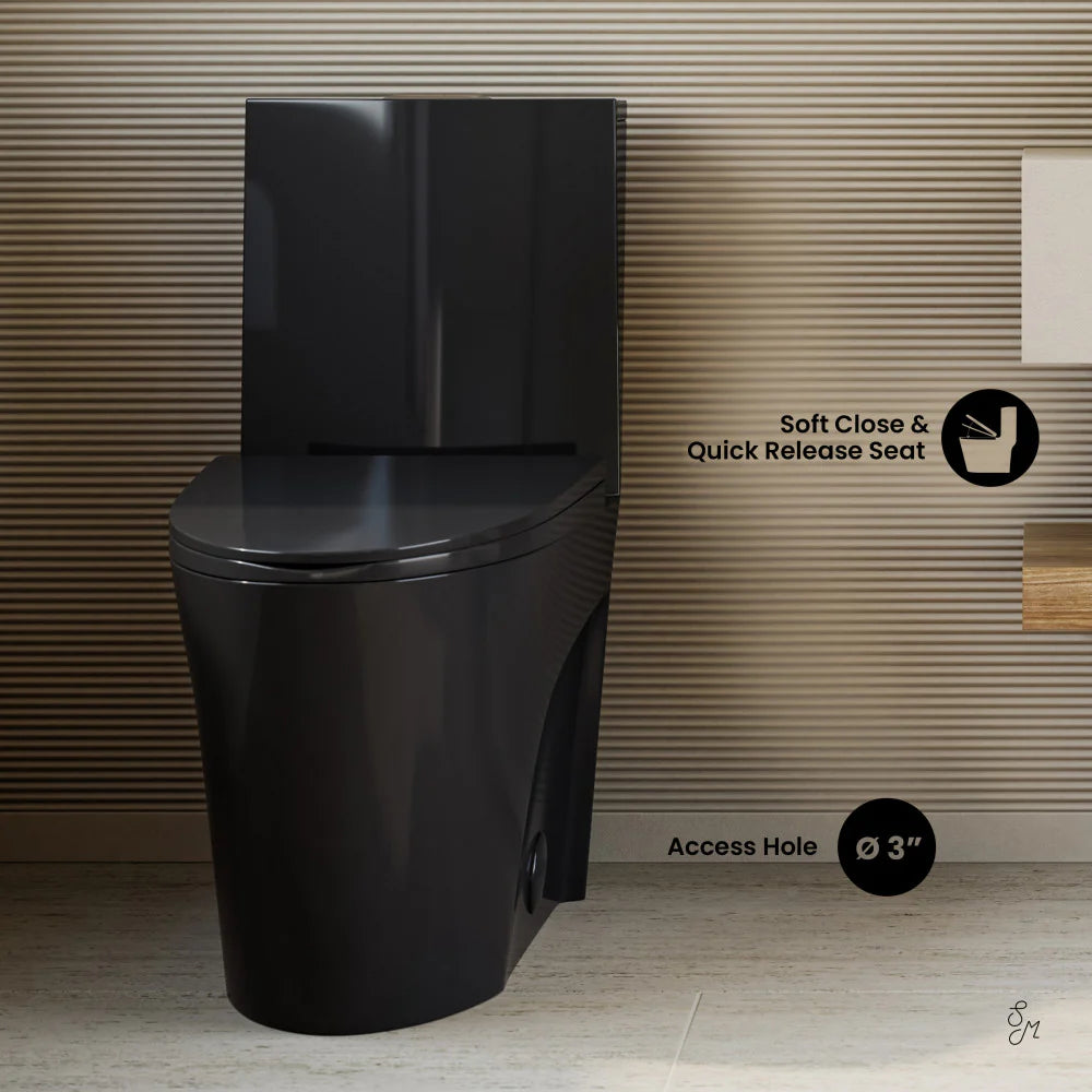 Swiss Madison St. Tropez One Piece Elongated Toilet Vortex™ Flush in Glossy Black 1.1/1.6 gpf