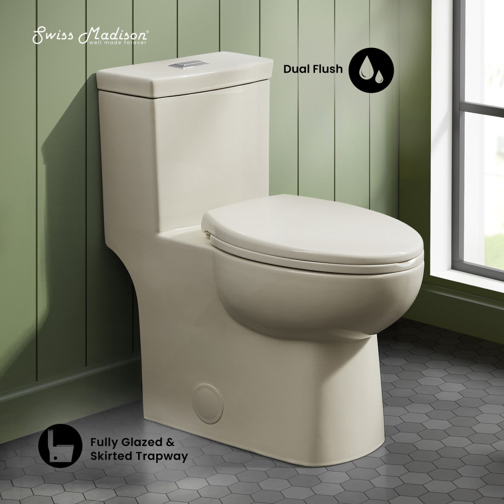 Swiss Madison Classe One-Piece 12" Rough-in 1.1/1.6 GPF Dual Top Flush Elongated Toilet in Glossy Bisque