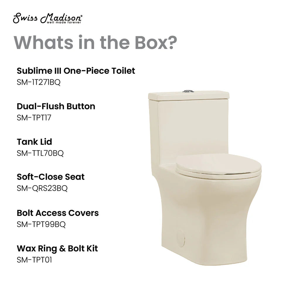 Swiss Madison Sublime III One-Piece Round Toilet Vortex™ Dual-Flush 0.95/1.26 gpf in Bisque