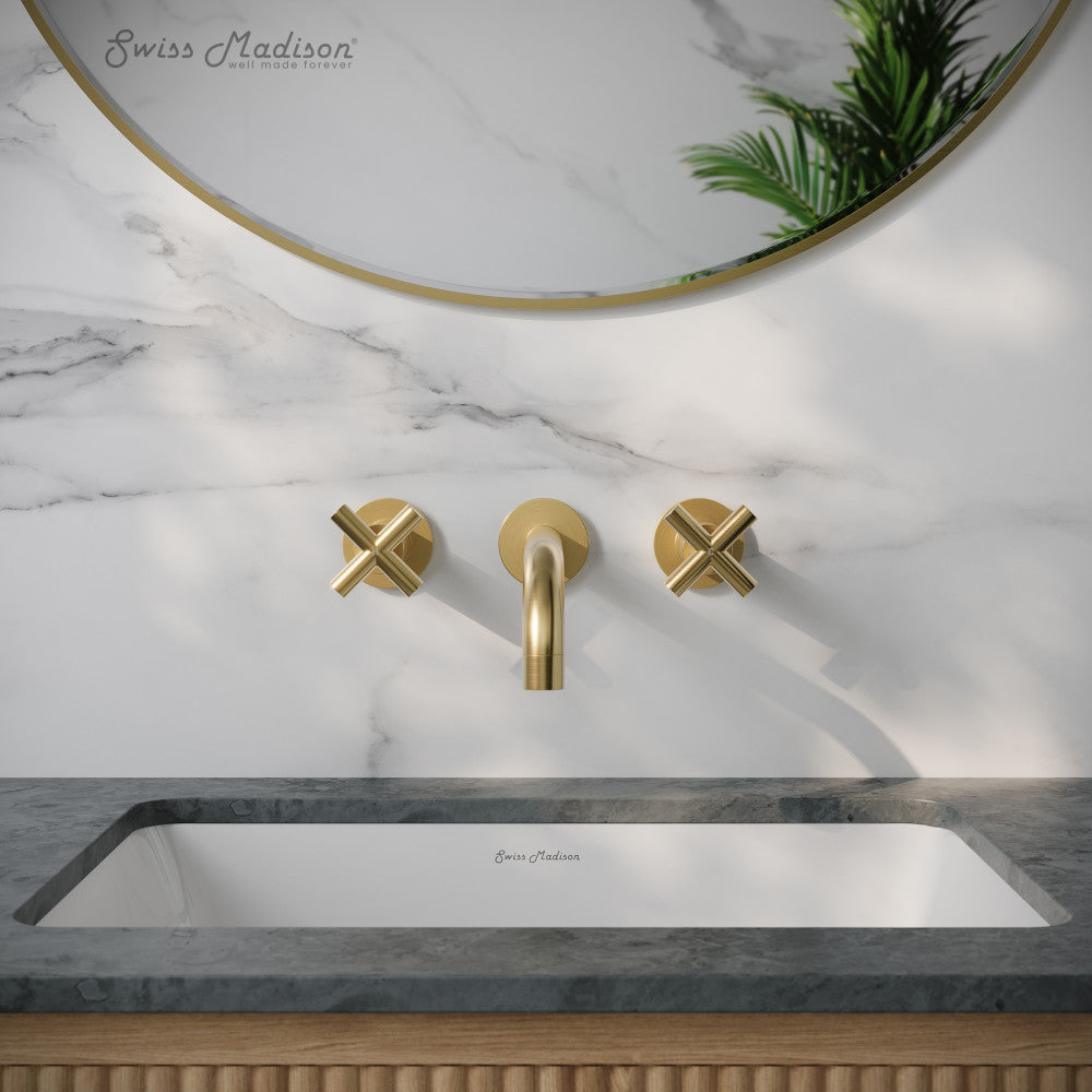 Swiss Madison Ivy 8 in. Widespread Double Cross-Handle Wall Mount Bathroom Faucet in Brushed Gold