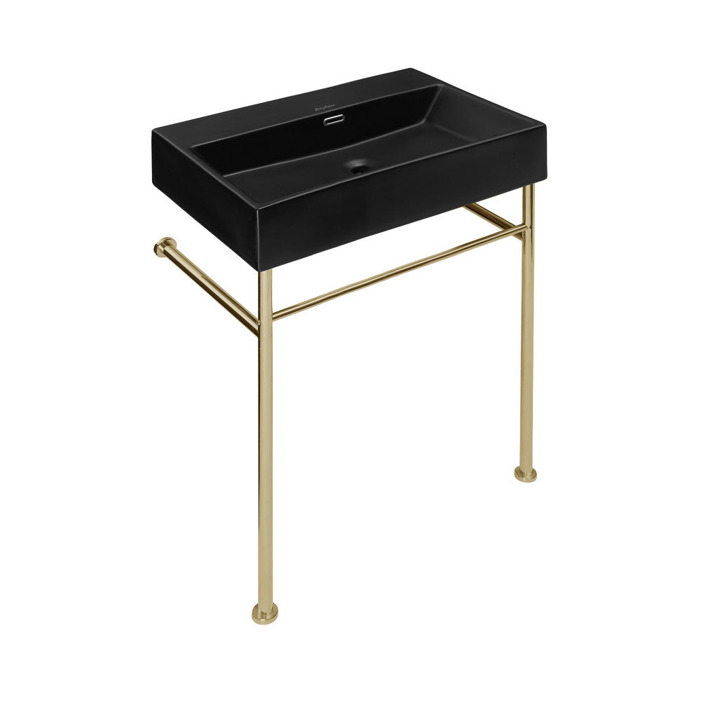 Swiss Madison Claire 24" Rectangle Matte Black Zero Hole Console Sink with Glossy Gold Legs