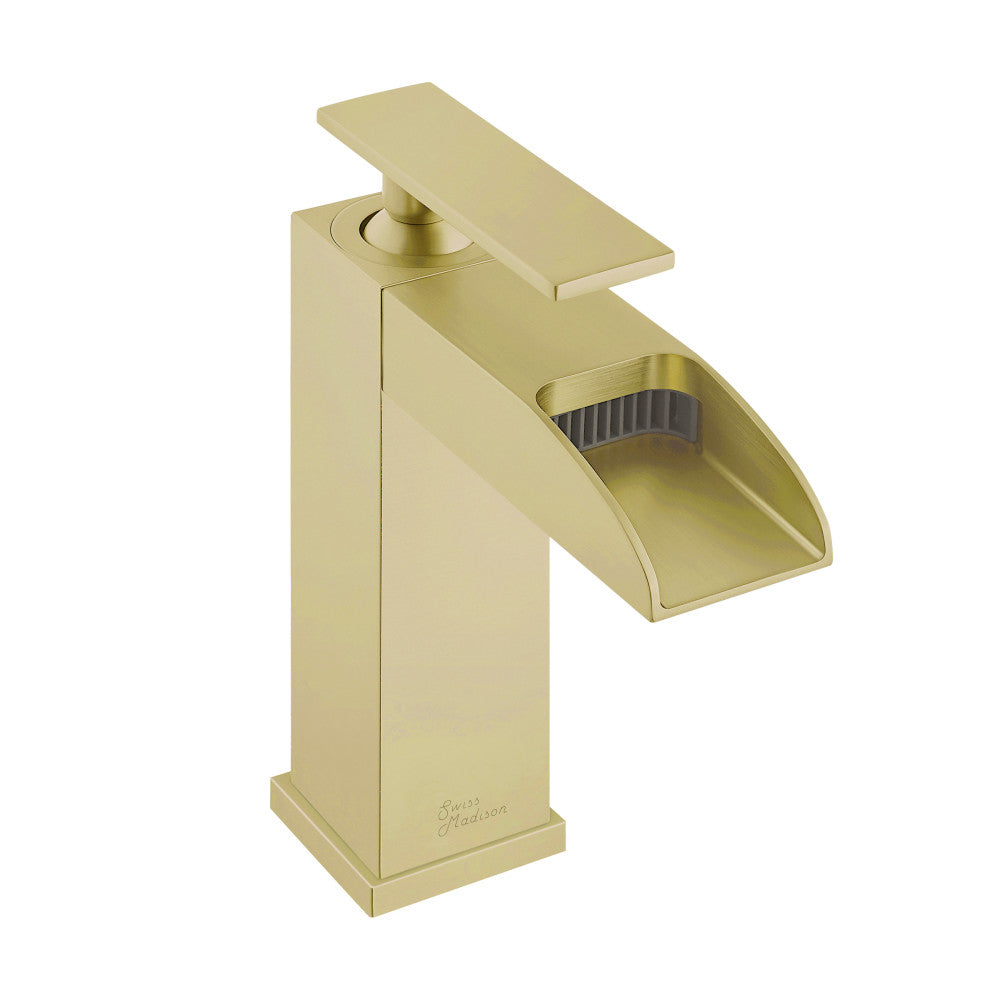 Swiss Madison Concorde Single Hole, Single-Handle, Waterfall Bathroom Faucet in Brushed Gold