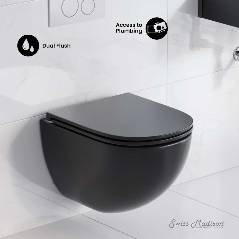 Swiss Madison St. Tropez Wall-Hung Toilet Bowl Only in Matte Black