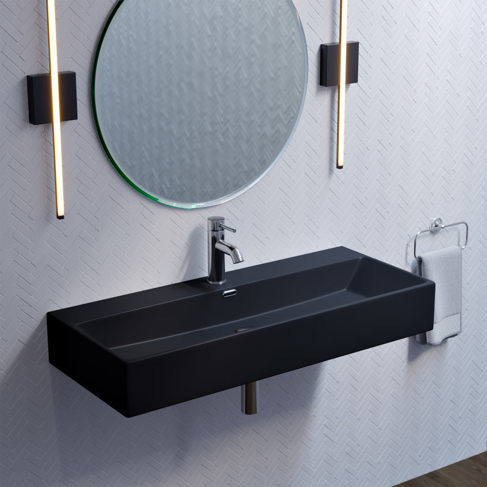 Swiss Madison Claire 40" Rectangle Wall-Mount Bathroom Sink in Matte Black