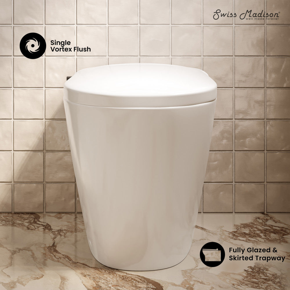 Swiss Madison Hugo H Power Flush Tankless Toilet 12" Rough-in 1.1 GPF Non-Electric ADA Toilet with Integrated Tank and Manual Bidet in Glossy White