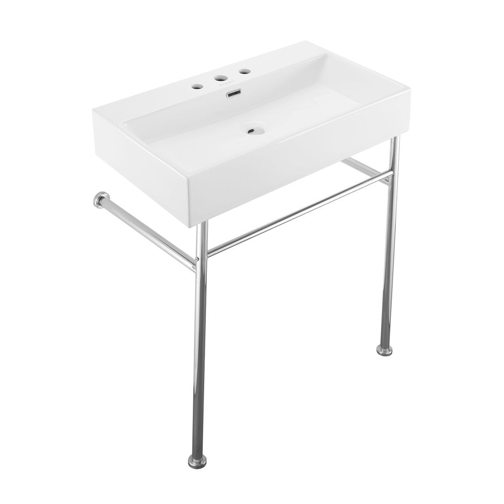 Swiss Madison Claire 30" Console Sink White Basin Chrome Legs with 8" Widespread Holes