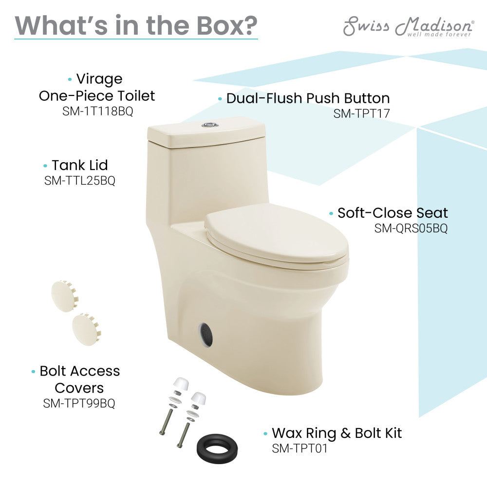 Swiss Madison Virage One Piece Elongated Dual Flush Toilet 1.1/1.6 gpf in Bisque