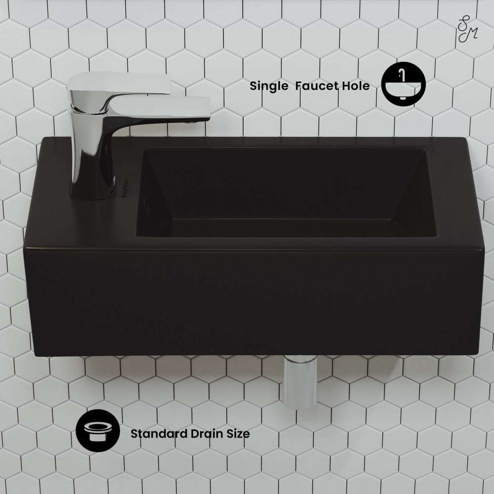 Swiss Madison Voltaire 19.5 x 10 Rectangular Ceramic Wall Hung Sink with Left Side Faucet Mount, Matte Black