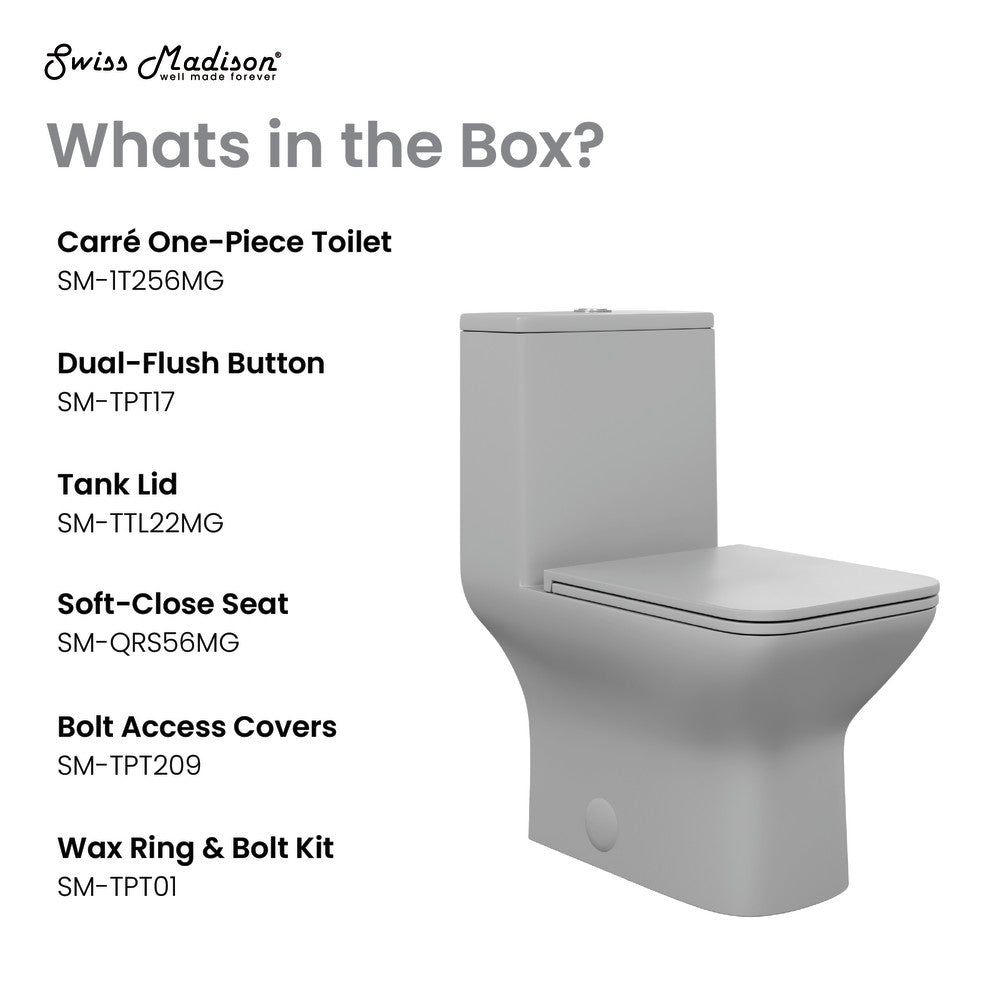 Swiss Madison Carre One-Piece Square Toilet Dual-Flush in Matte Grey1.1/1.6 gpf