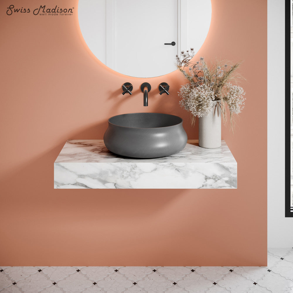 Swiss Madison Lisse 17.5" Round Concrete Vessel Bathroom Sink in Dark Grey