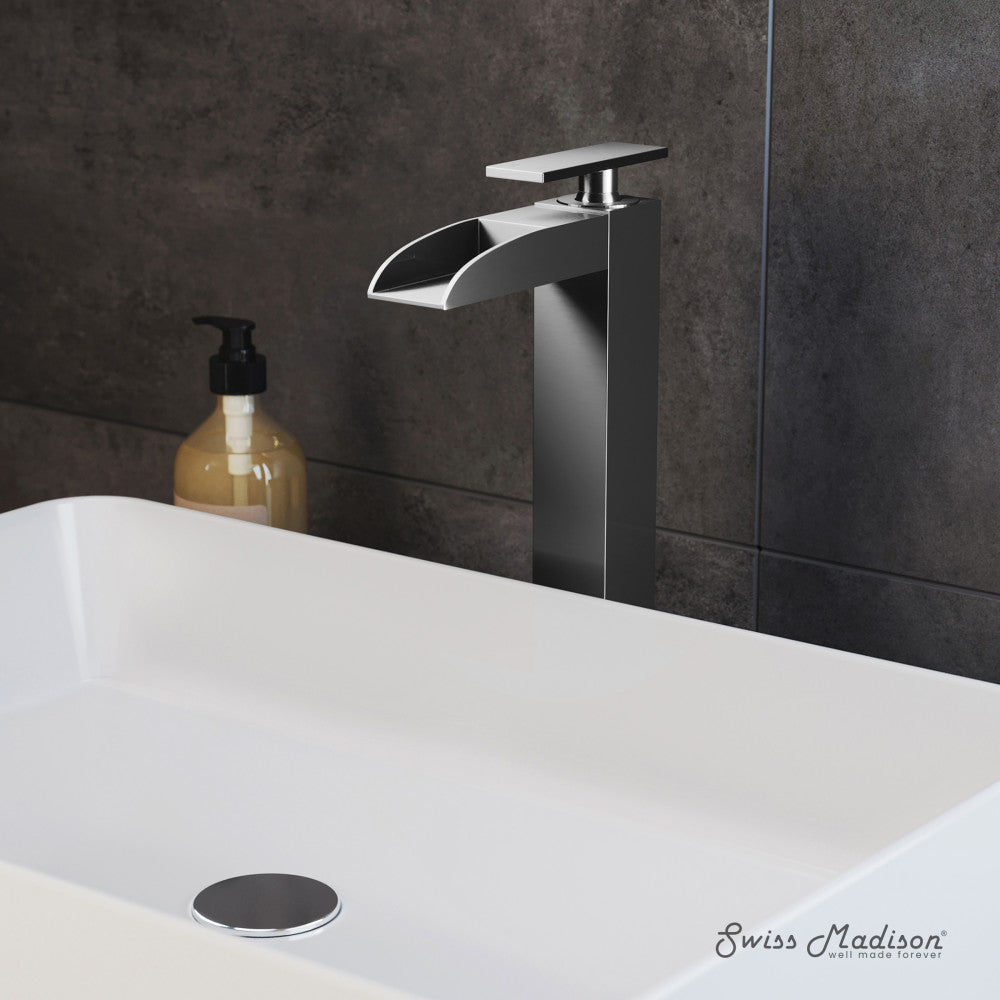 Swiss Madison Concorde Single Hole, Single-Handle, High Arc Waterfall, Bathroom Faucet in Brushed Nickel