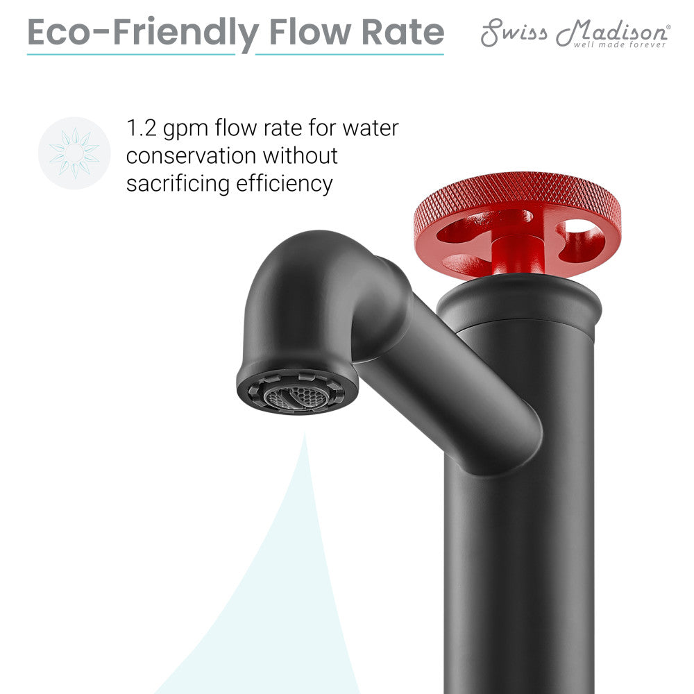 Swiss Madison Avallon Single Hole, Single-Handle, Bathroom Faucet in Matte Black with Red Handle