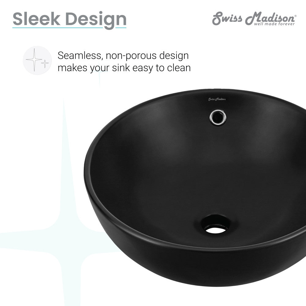 Swiss Madison Sublime 17” Round Vessel Sink in Matte Black