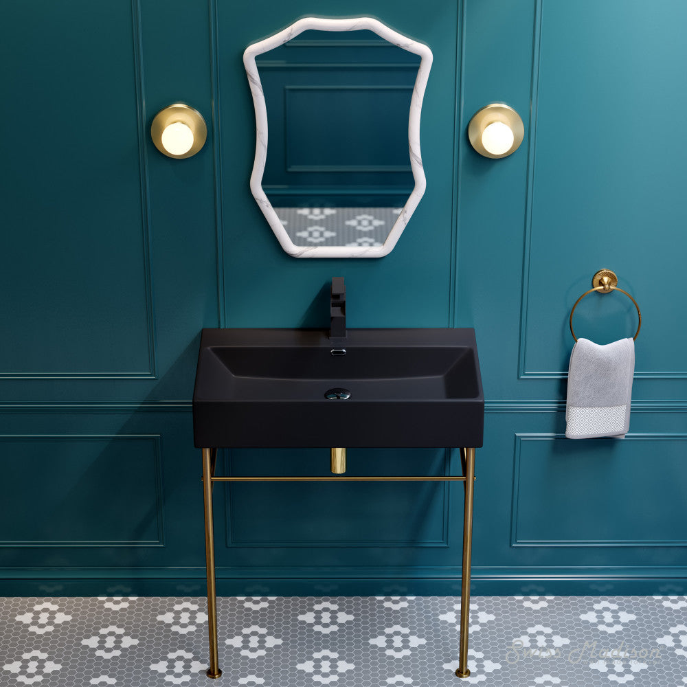 Swiss Madison Claire 30 Ceramic Console Sink Matte Black Basin Brushed Gold Legs