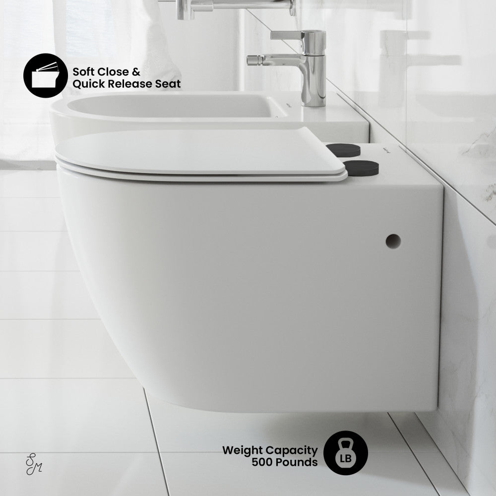 Swiss Madison St. Tropez Wall hung Toilet Bowl, Black Hardware