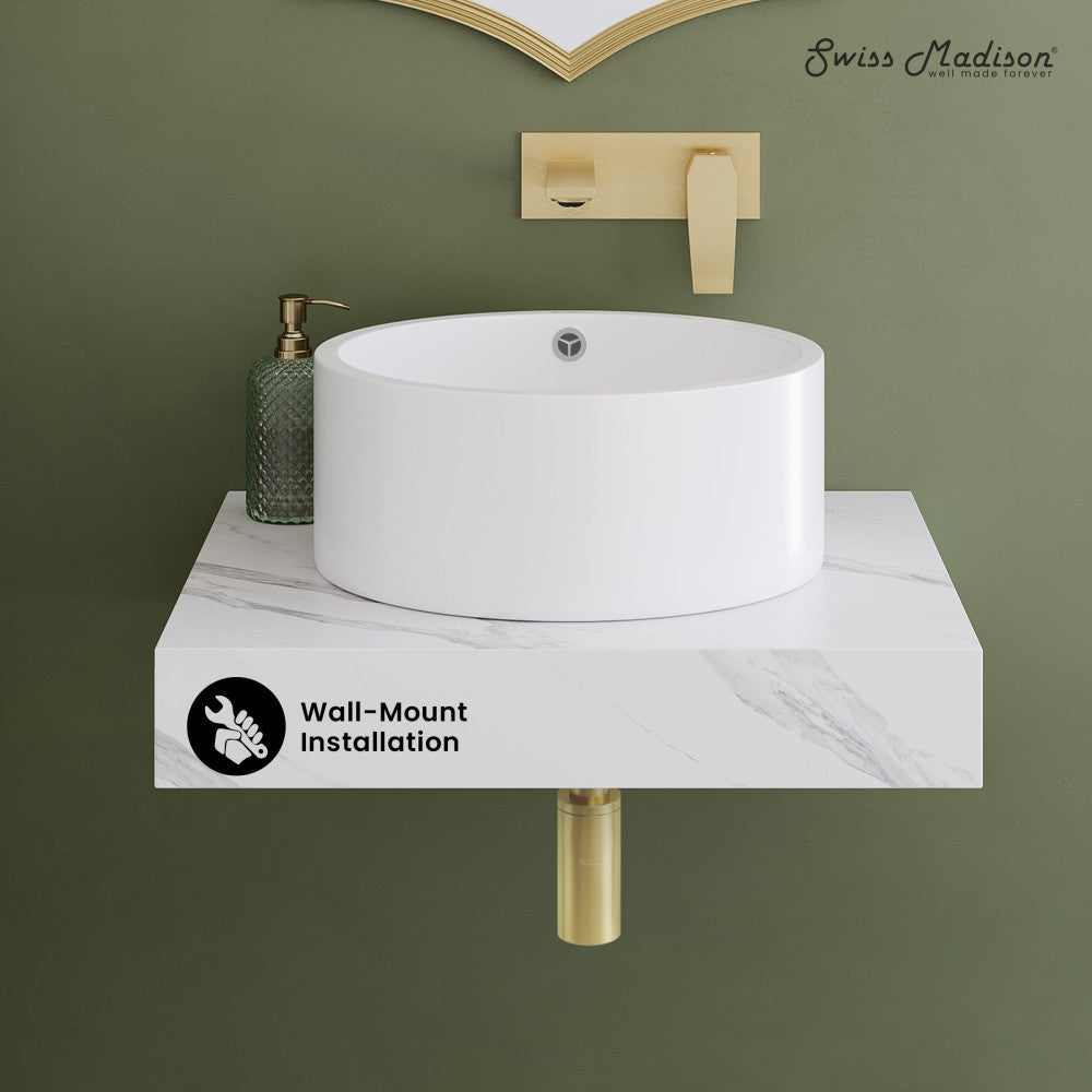 Swiss Madison Monaco 24" Floating Bathroom Shelf with Vessel Sink in White Marble