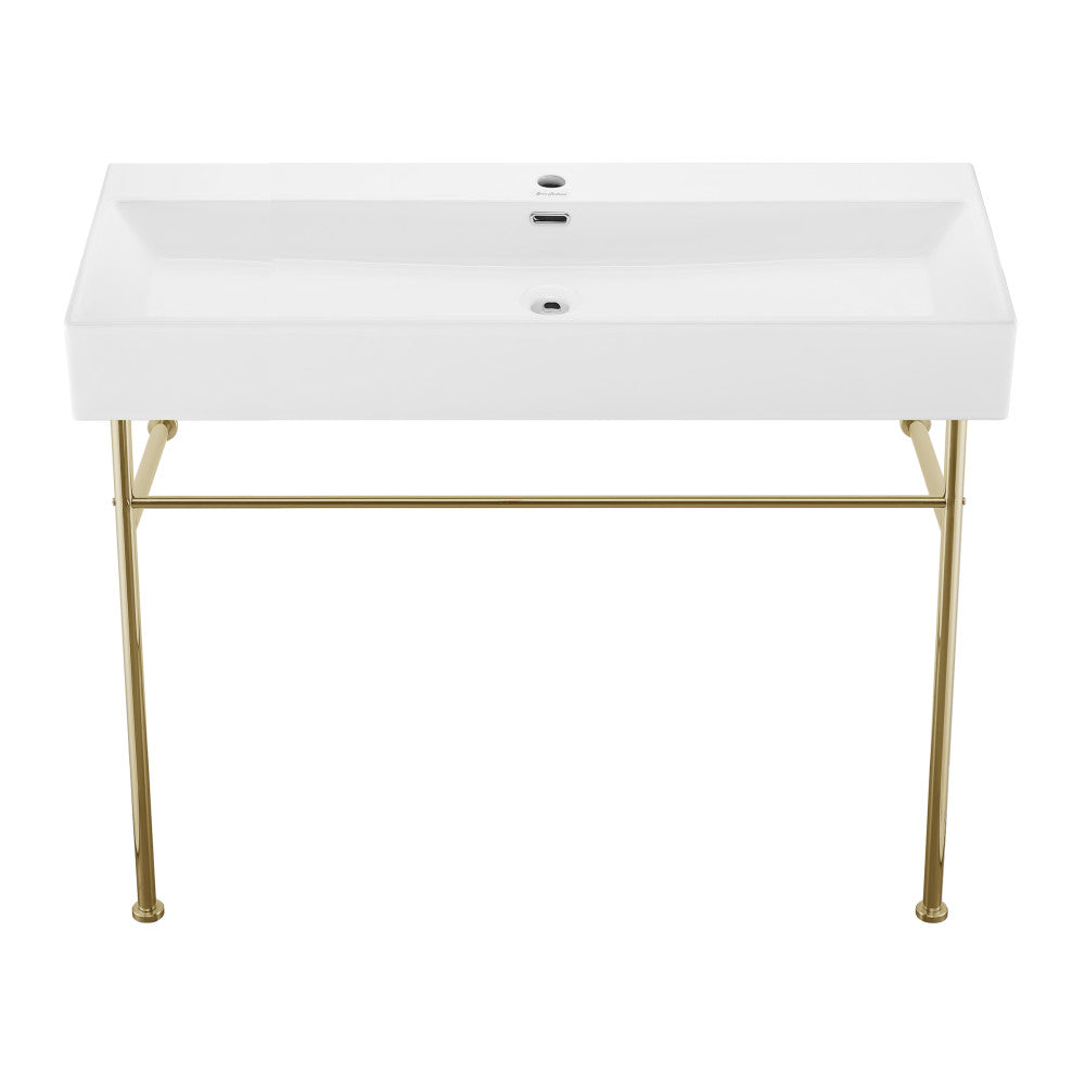 Swiss Madison Claire 40 Ceramic Console Sink White Basin Gold Legs