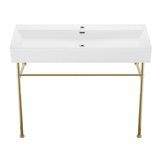 Swiss Madison Claire 40 Ceramic Console Sink White Basin Gold Legs