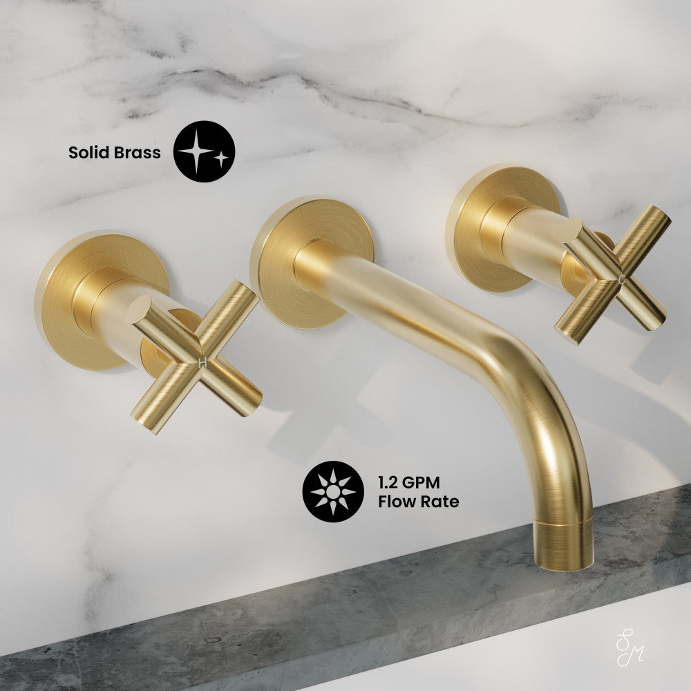Swiss Madison Ivy 8 in. Widespread Double Cross-Handle Wall Mount Bathroom Faucet in Brushed Gold