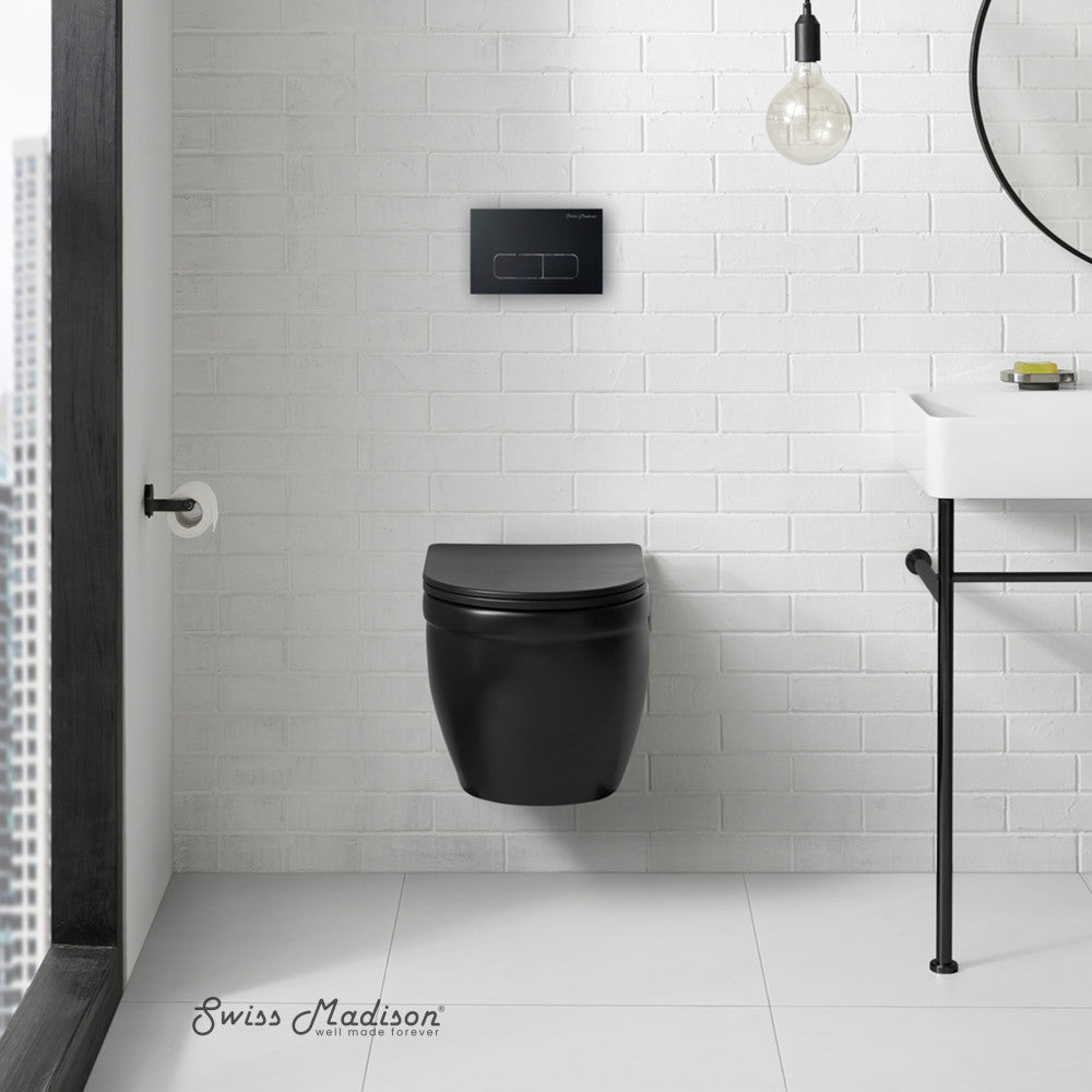 Swiss Madison Ivy Wall-Hung Elongated Toilet Bowl in Matte Black