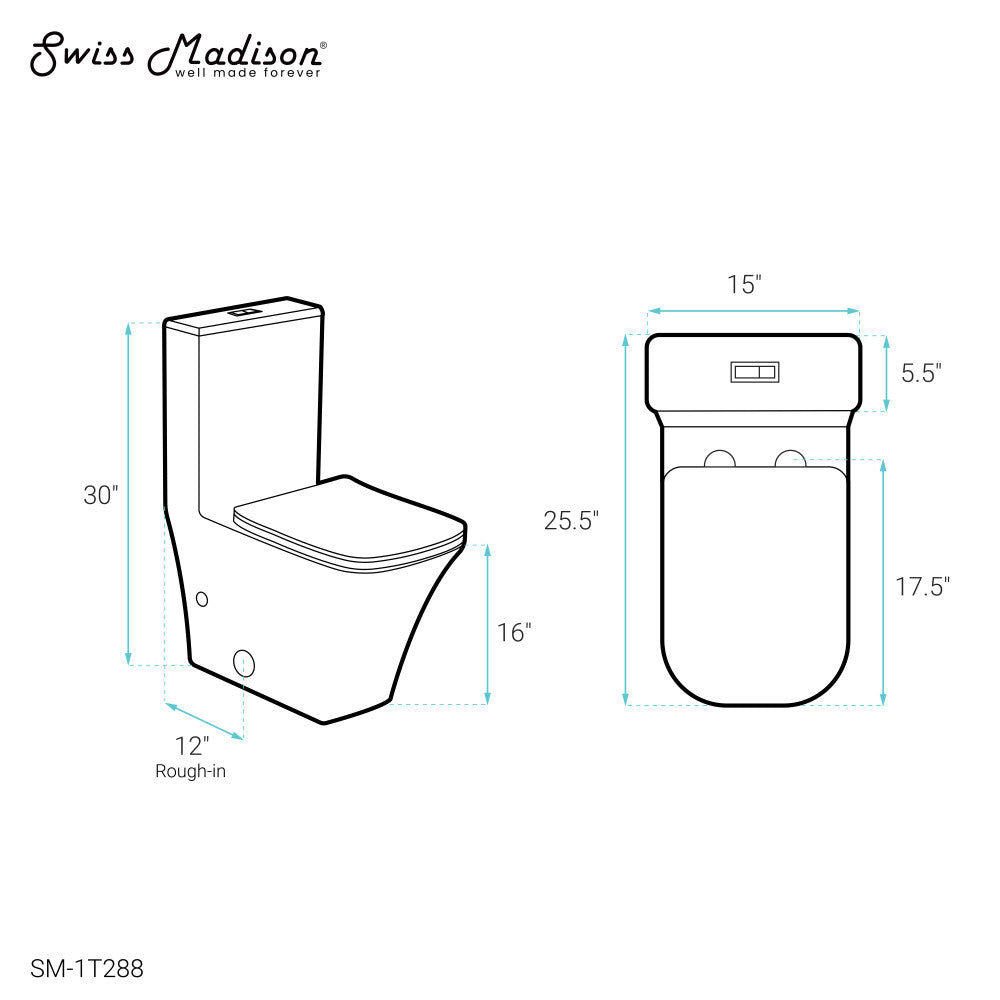 Swiss Madison Eclair One-Piece Square Toilet Dual-Flush 0.8/1.28 gpf